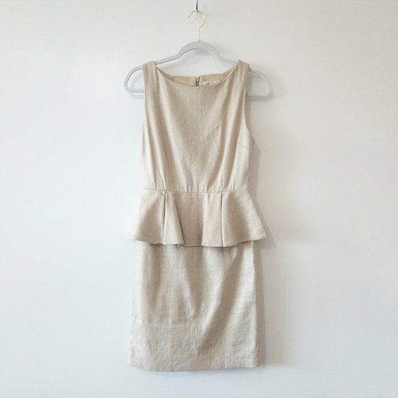 Alice + Olivia To Work Metallic Linen Blend Peplum Dress Size 8 - Picture 1 of 11